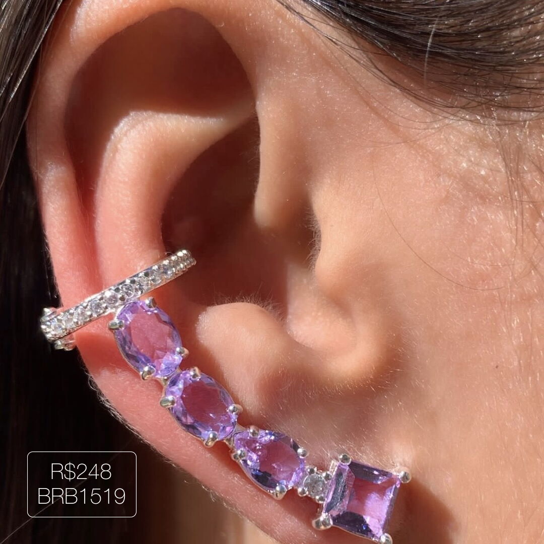 Ear Cuff Luxo 2022 Ametista Prata